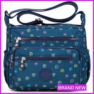 Floral Hobo Crossbody Purse Lightweight Nylon Multiple Pockets Anti-Theft